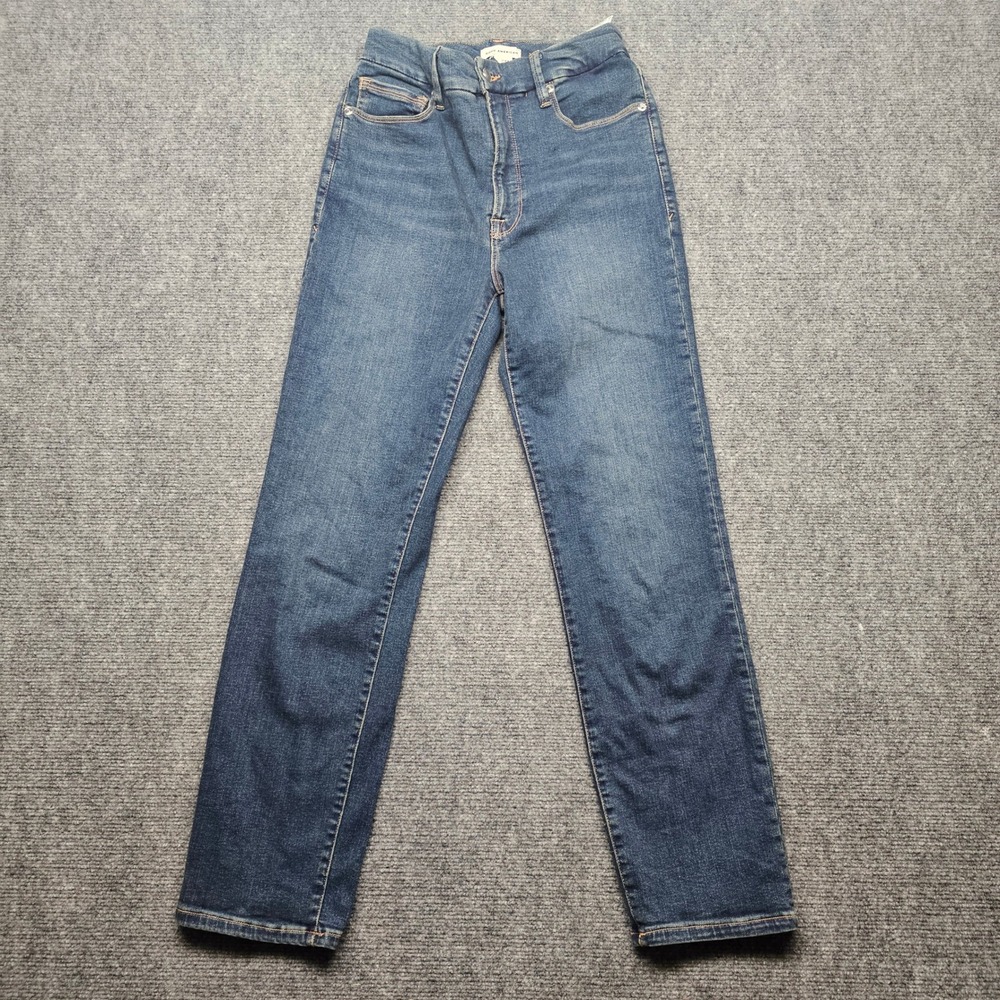 Good American Good Straight High Rise Jeans Blue Indigo GCL873T Size 4 27
